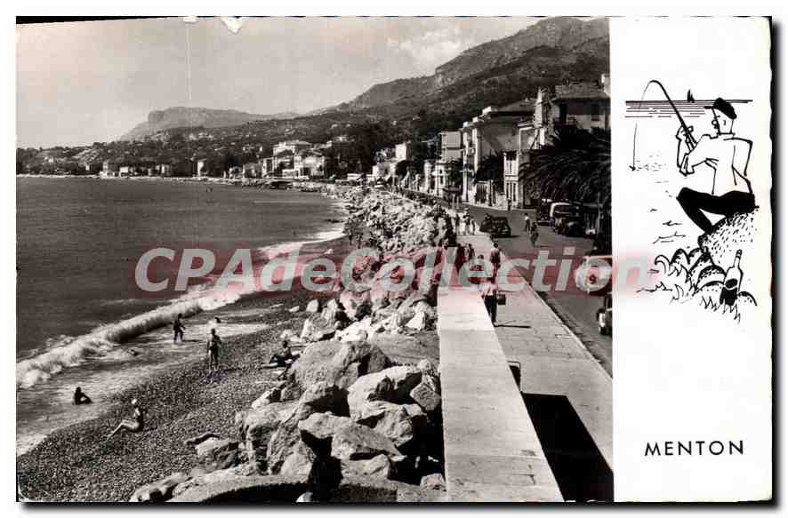 Menton — vue de la plage et de la promenade — Éditions d'Art Montluel, NICE