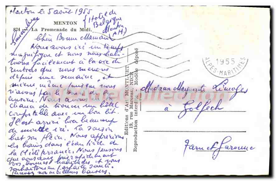 Menton — vue de la plage et de la promenade — Éditions d'Art Montluel, NICE — Reverso