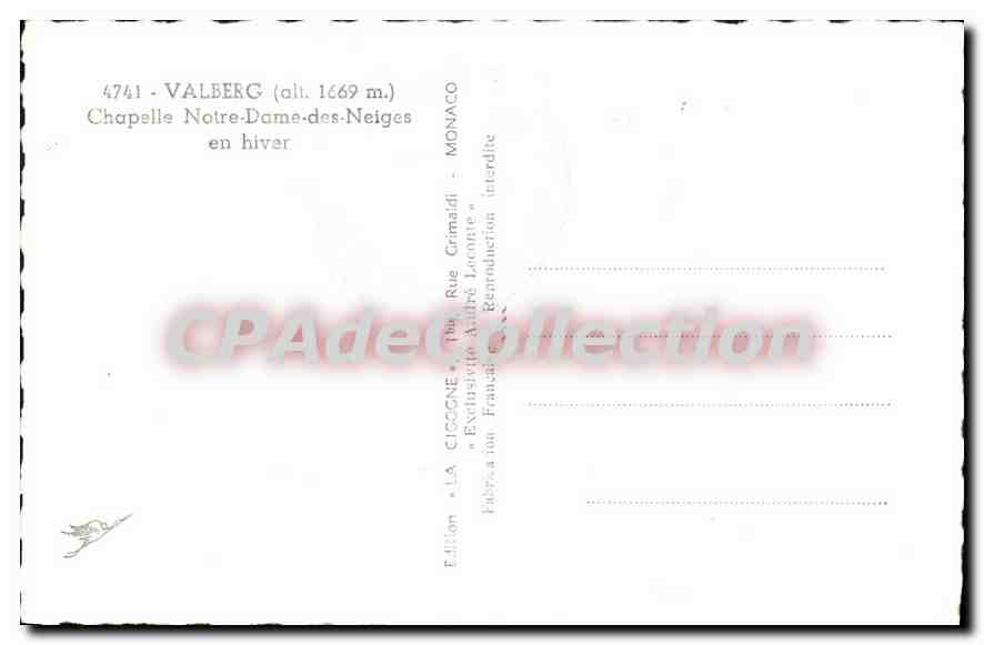 CPA Valberg Chapelle Notre Dame des Neiges en hiver  — Verso