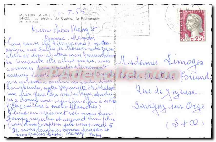 Menton — La piscine du Casino, la Promenade et la plage — CPA Arde Collection — Verso