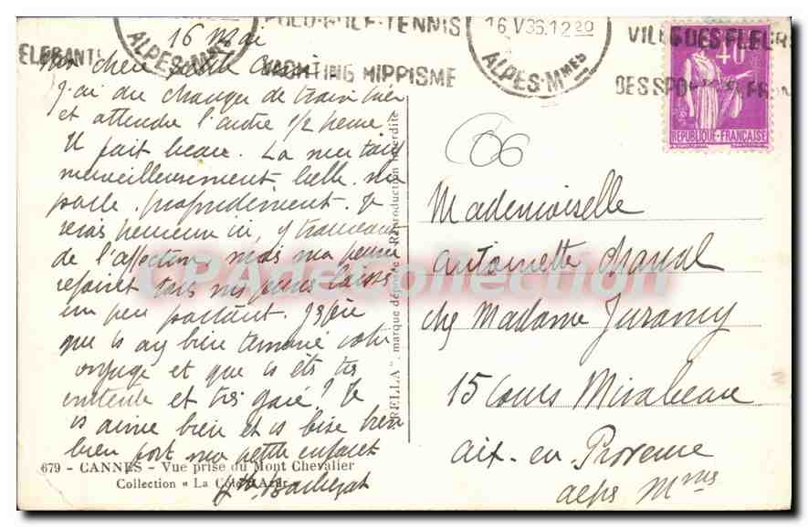 CPA Cannes vue prise du Mont Chevalier  — Rückseite
