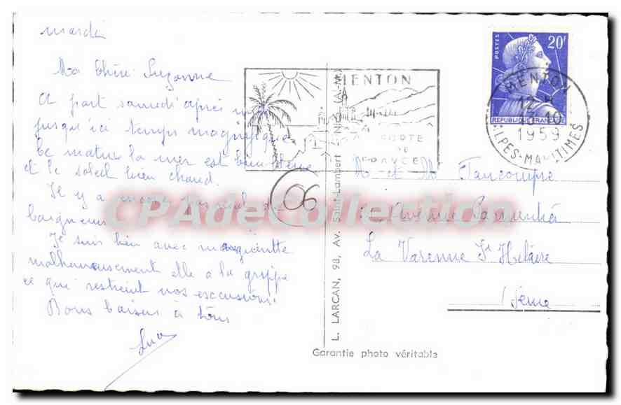 Menton-Garavan — Vue vers la Frontière Franco-Italienne et l'Italie — M. 28 — Achterkant