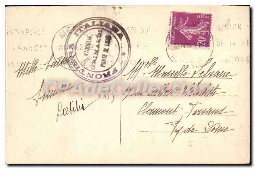 CPA Grimaldi Ventimiglia ponte San Luigi Frantiere Italo Francese  — Verso