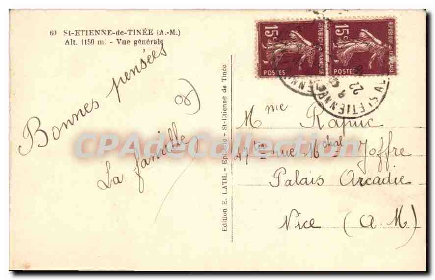 CPA St Etienne de Tinee vue generale  — Rückseite