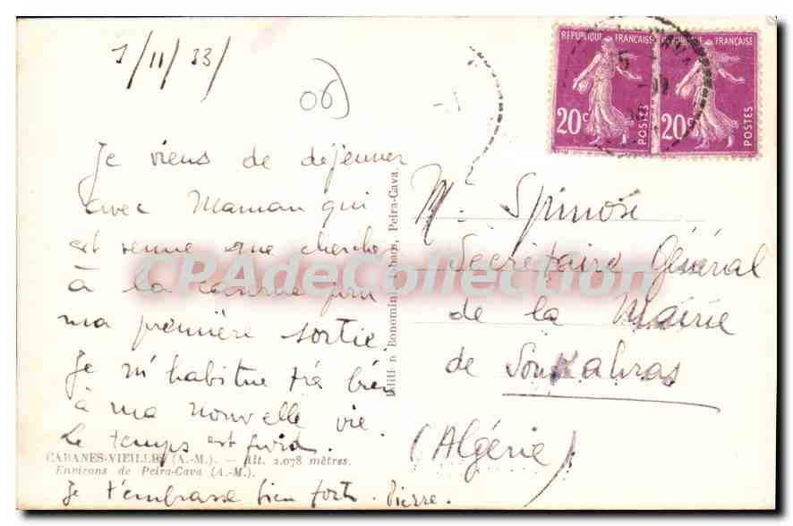 CPA Caranes Vieille environs de Peira Cava  — Verso