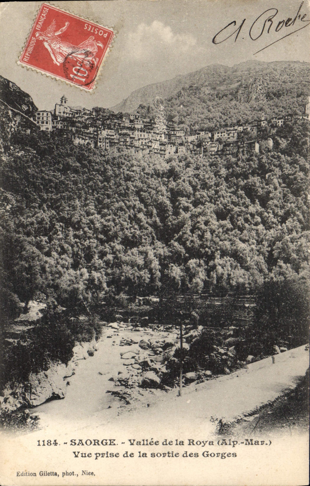 Saorge - Vallée de la Roya (Alp.-Mar.) - Vue prise de la sortie des Gorges — Edition Giletta, phot. Nie, n° 1184