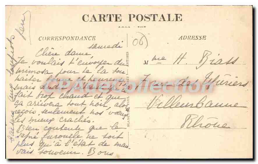 CPA Antibes La Rue des Arceaux  — Verso