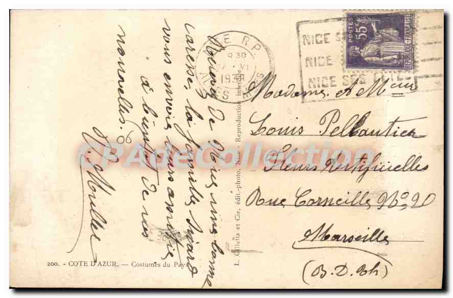CPA Cote d'Azur Costumes du Pays  — Rückseite