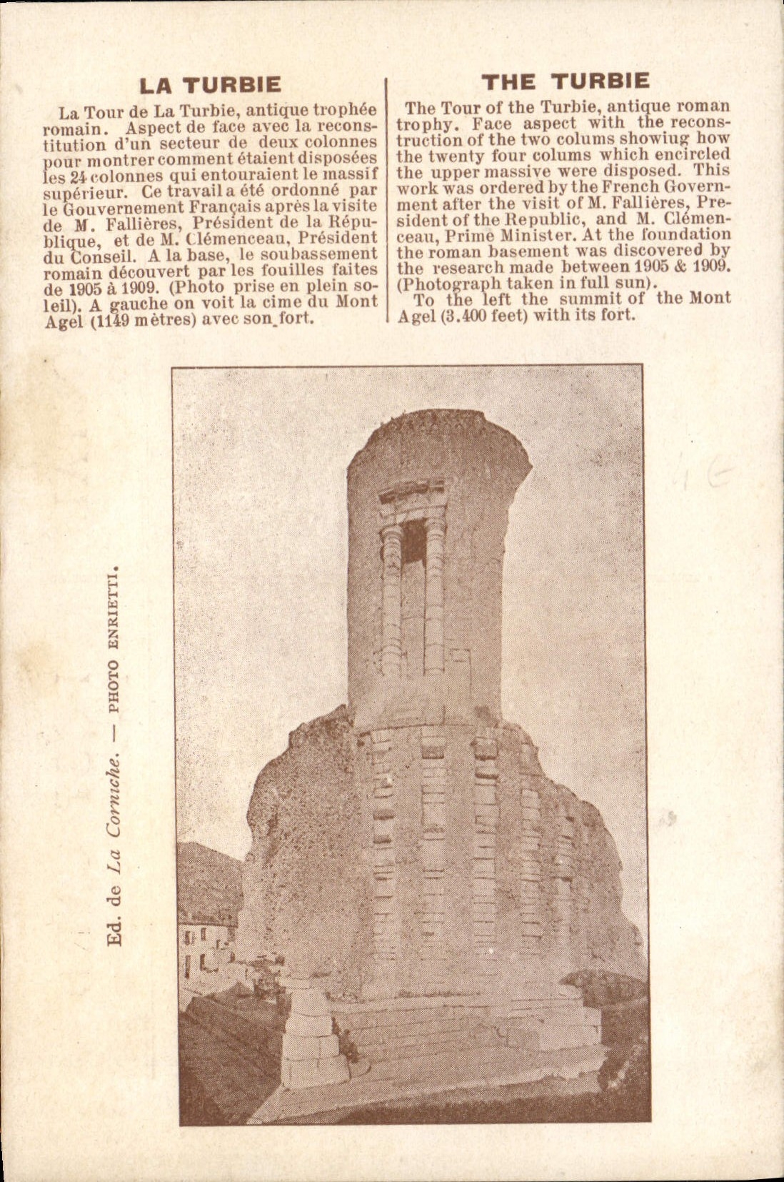 La Turbie — Tour romaine reconstruite — Ed. de La Corniche, photo Enrietti