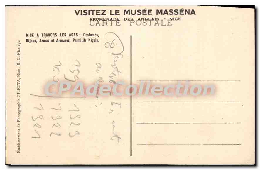 CPA Nice Musee Massena le Baiser de Paix provenant de la cathedrale de Nice  — Rückseite