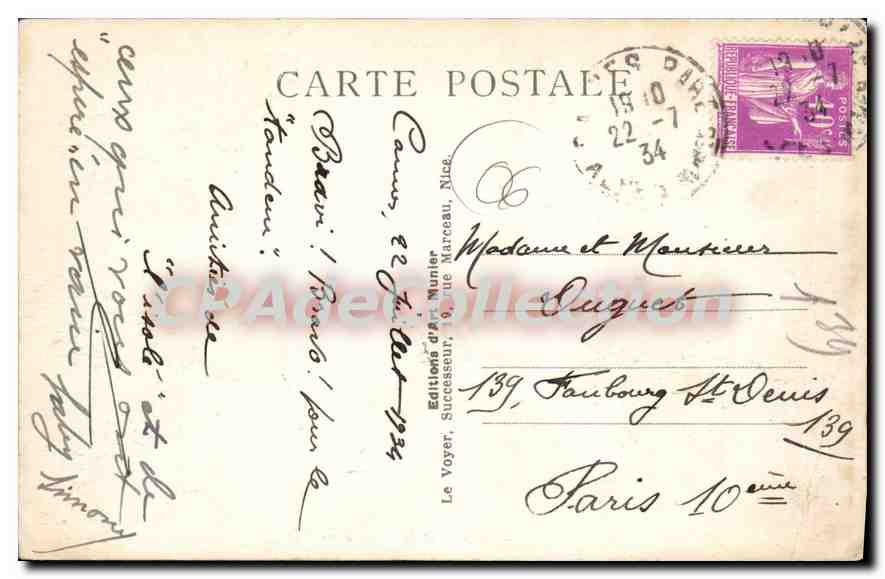 CPA Cote d'Azur Cannes le port et le Mont Chevalier  — Rückseite