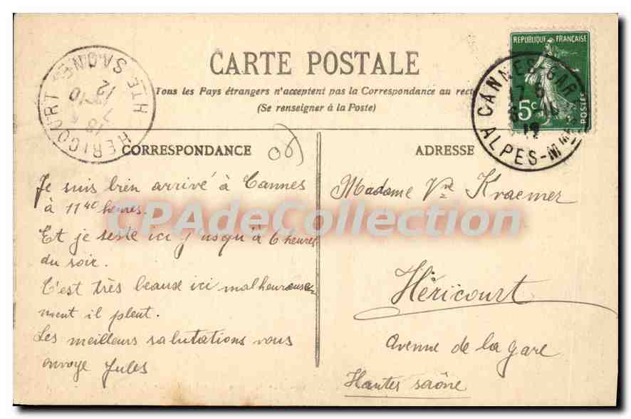 CPA Cannes sur la Jetee la Chaine de l'Esterel  — Rückseite