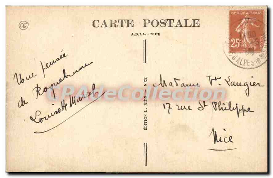 Vue générale de Roquebrune — éditeur A.D.I.A. - NICE, n° 65 — Verso