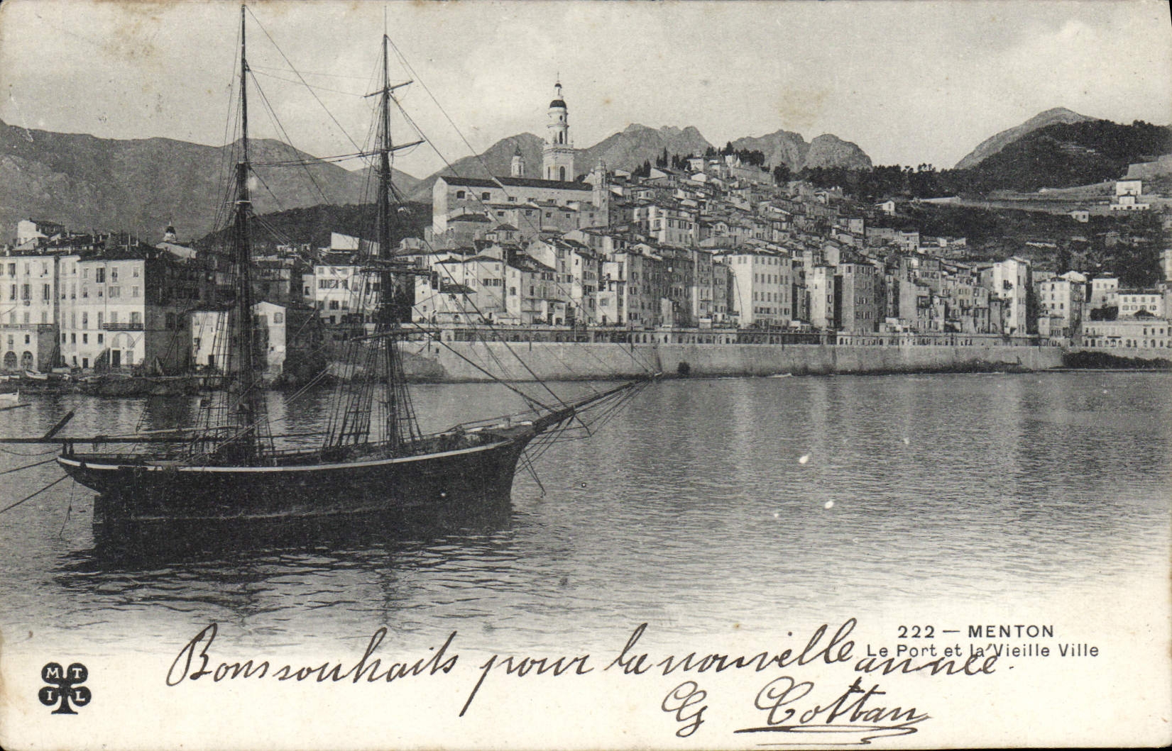 Menton — Le Port et la Vieille Ville — Éditeur C. Cottan, n° 222