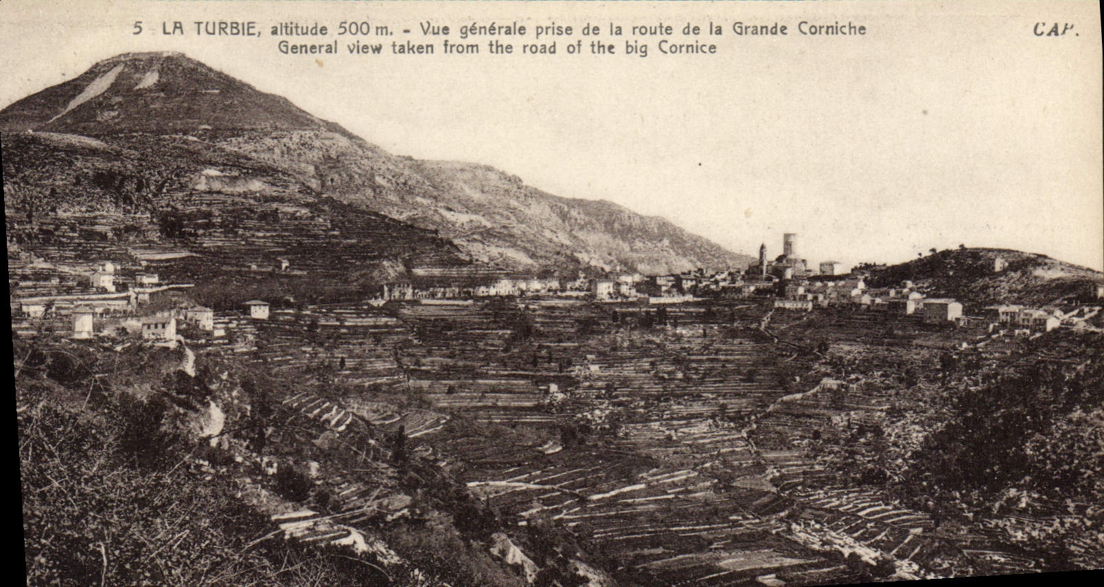 La Turbie, altitude 500 m. — Vue générale prise de la route de la Grande Corniche — CAP.