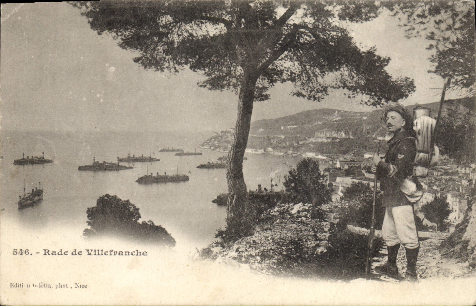 Rade de Villefranche — vue portuaire avec soldat — Éditi n G. Letta, phot. Nioe, n°546