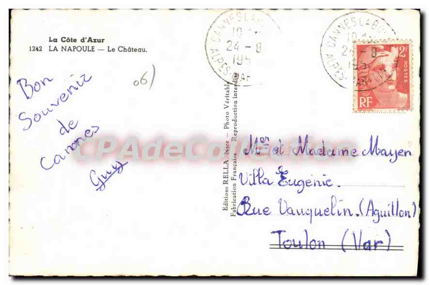 La Napoule — Le Château — Édition Rella, n°06 — Reverso