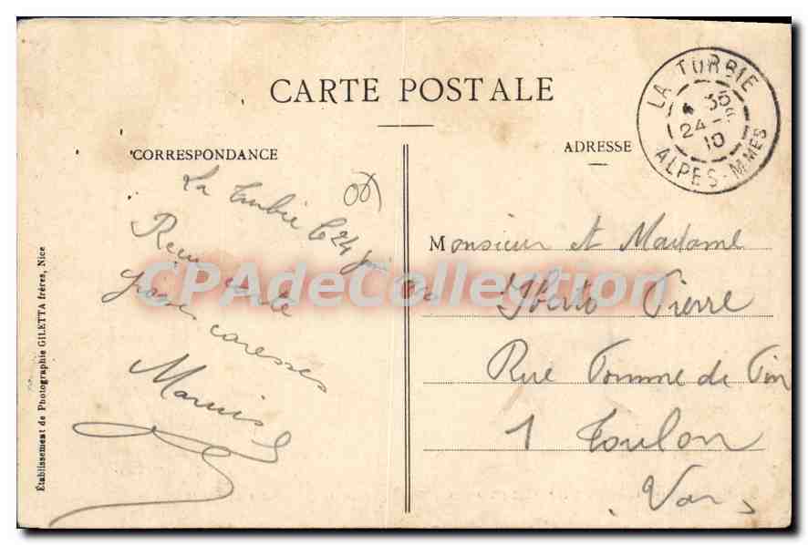 La Turbie (A.-M.) — Vue générale prise du Mont Bataille — Édition Gilletta, phot., Nice, n° 1009 — Reverso