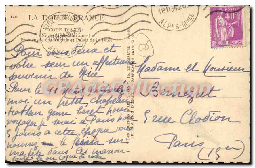 La Promenade des Anglais — Palais du Jetée — Yvon — Verso