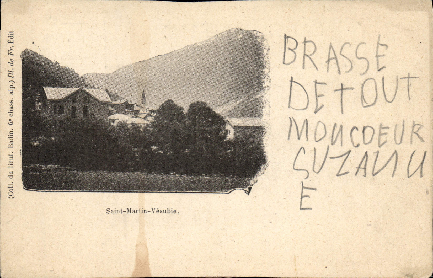 Saint-Martin-Vésubie — vue du village en montagne — éditeur Badin, n° de série illisible