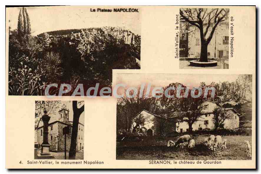 Saint-Vallier, le monument Napoléon — Le Plateau Napoléon, le banc et le château de Gourdon — éditeur A. Mollicet, Grenoble