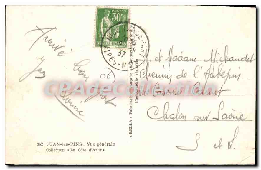 Juan-les-Pins — Vue générale — Rella — Verso