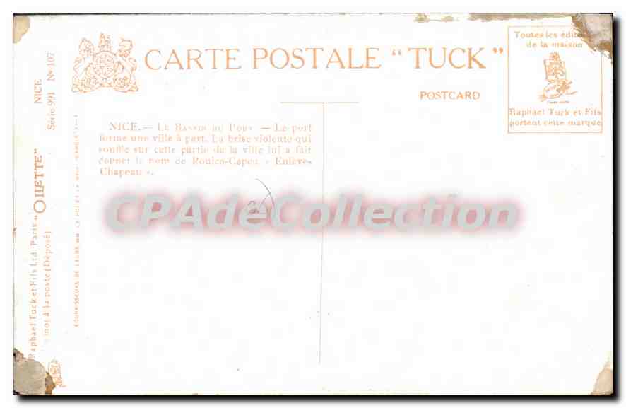 CPA Nice Le Bassin du Port — Rückseite