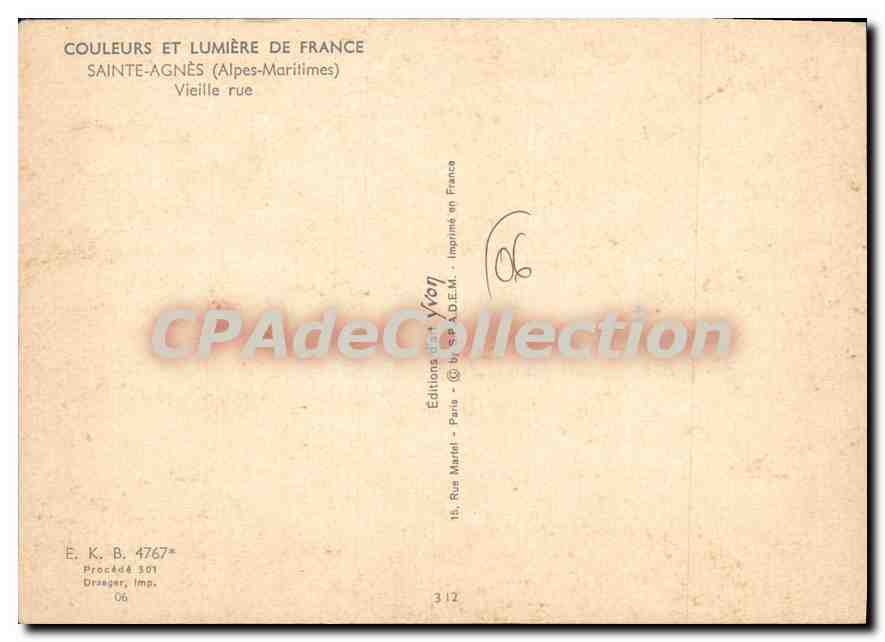 Sainte-Agnès (Alpes-Maritimes) — Vieille rue — Éditions Yvon — Verso