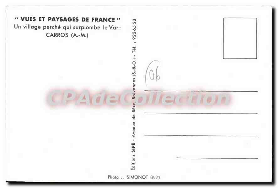 Carros (A.-M.) — village perché surplombant le Var — Éditions Sipé, Sèze — Verso