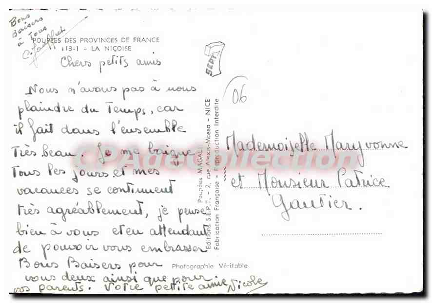 CPSM Poupees des Province de France la Nicoise  — Verso