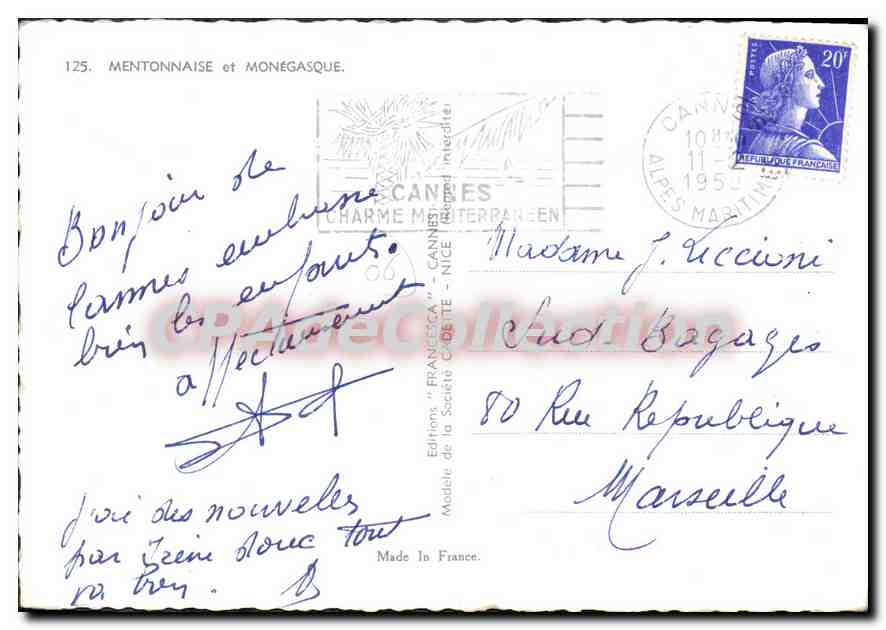 CPSM Mentonnaise et Monegasque — Verso