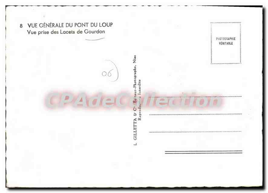 CPSM Pont du Loup Vue generale Vue prise des Lacets de Gourdon — Verso