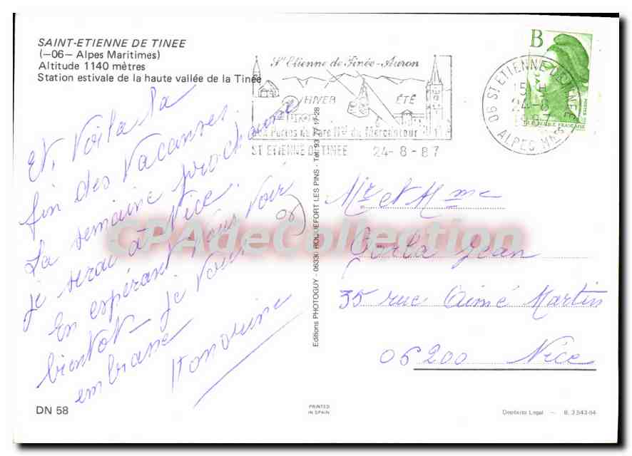 CPSM St Etienne de Tinee (Alpes Maritimes) ALTITUDE 1140 metres Station estivale de la haute vallee  — Rückseite