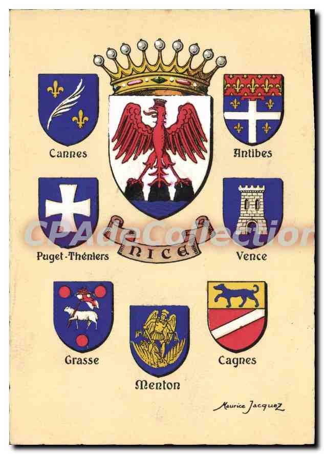 CPSM Les Blasons des Provinces et Villes de France par Maurice Jacquez cannes vence antibes puget gr