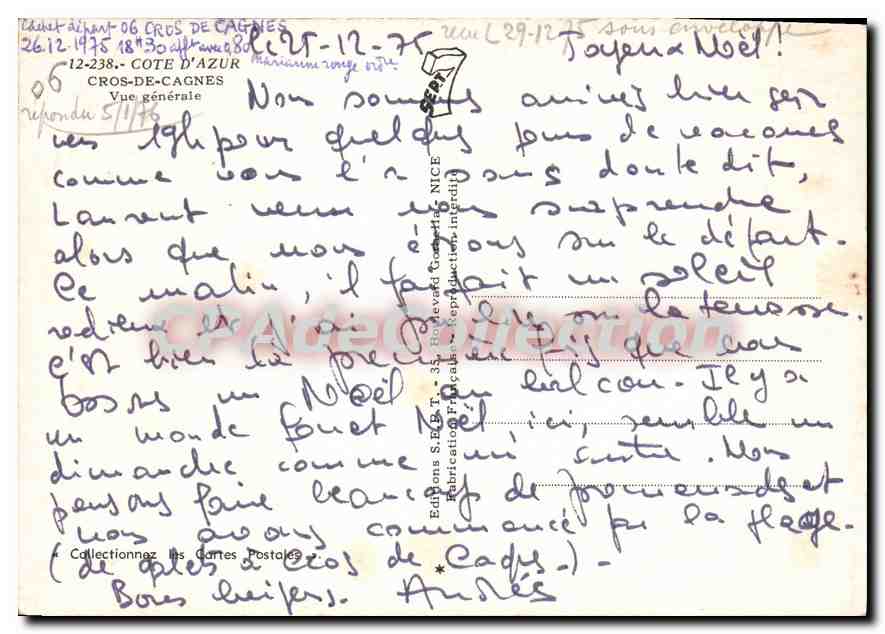 CPSM Cros de Cagnes Cote d'Azur Vue generale — Verso
