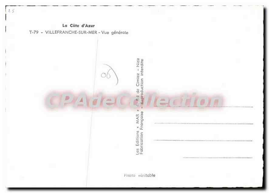 Villefranche-sur-Mer — Vue générale — Les Editions « MAR » - Nice — Verso
