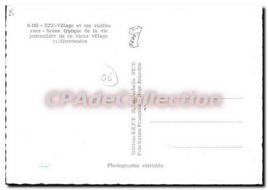 Eze — Scène typique de ce vieux village méditerranéen — Editions P. T. 35, P. Interdite — Verso