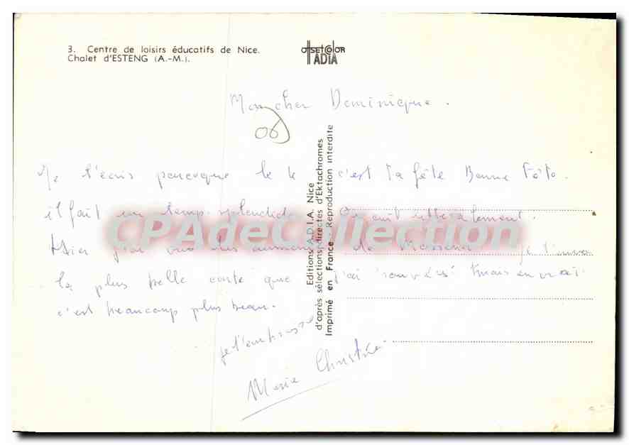 CPSM Chalet d'Esteng (A M) Centre de loisirs educatifs de Nice — Verso