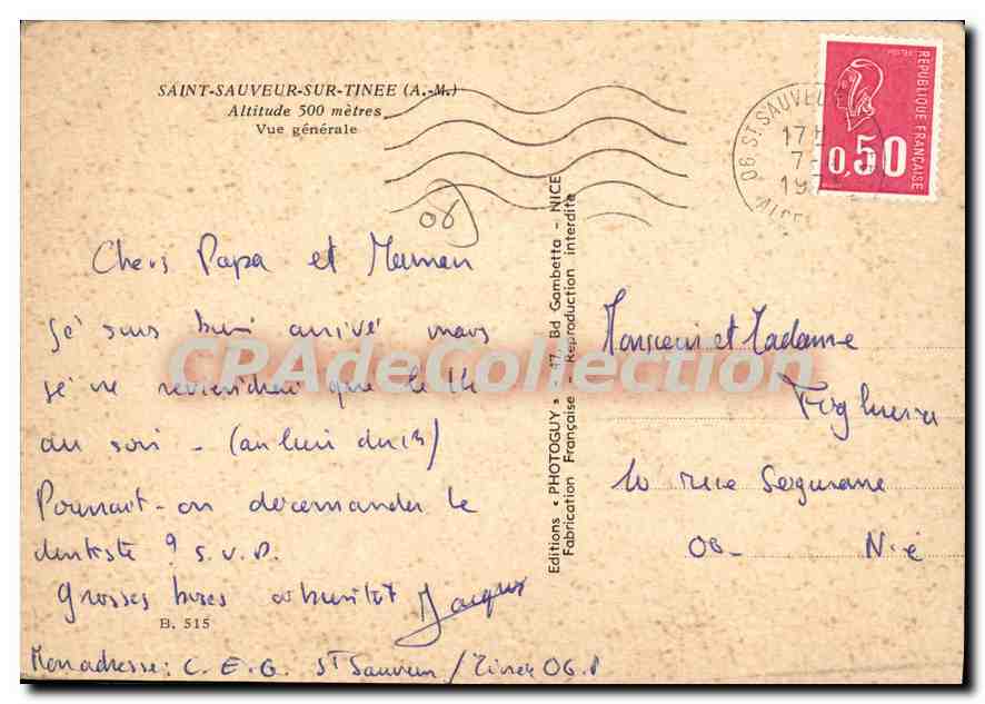 CPSM Saint Sauveur Tinee (A M) AlTITUDE 500 metres Vue generale — Verso