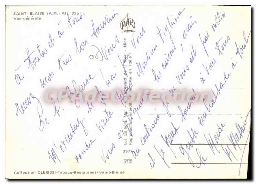 CPSM Saint Blaise (A M) Alt 325 m Vue generale — Verso