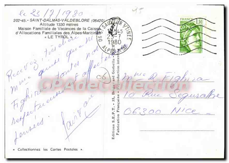 Maison Familiale de Vacances de la Caisse d'Allocations Familiales - Le Tyrol — Saint-Dalmas-Valdeblore (06420) — Éditions S.E.P.T. — Verso