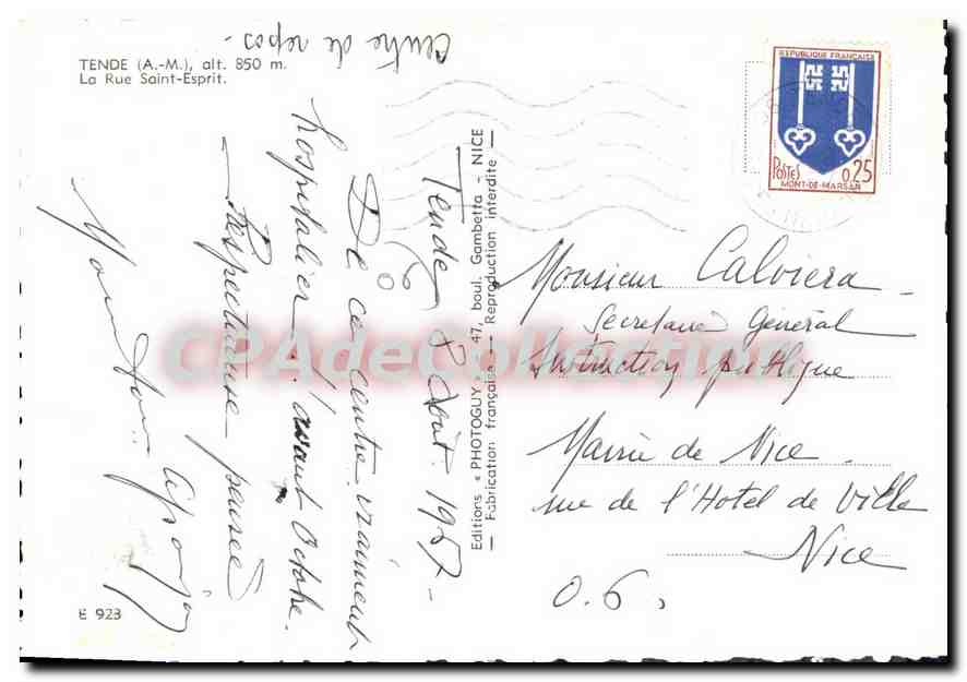 CPSM Tende (A M) alt 850 m La Rue Saint Esprit — Verso