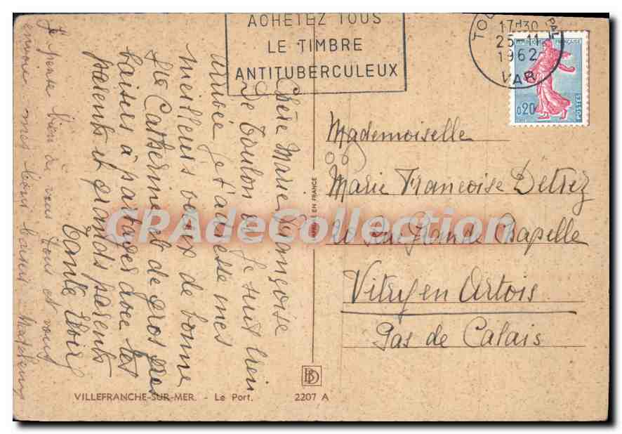 Villefranche-sur-Mer — vue du port avec bateaux — éditeur VILLEFRANCHE-SUR-MER, n° 2207 A — Reverso