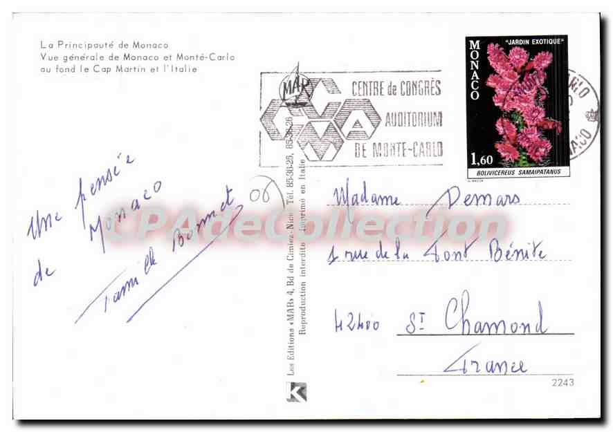 Vue générale de Monaco et Monte-Carlo — Cap Martin et Italie — Éditions de Monte-Carlo — Verso