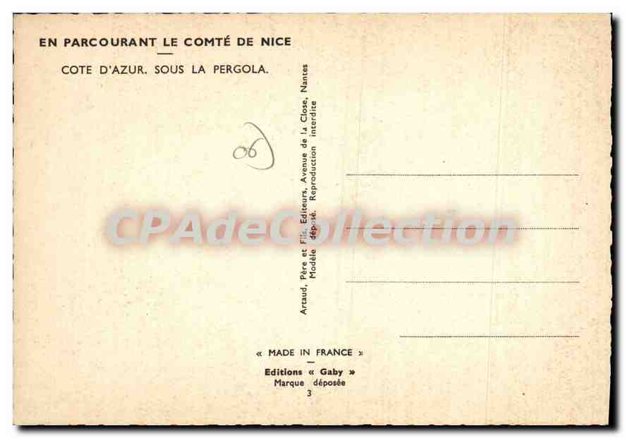 CPSM Cote d'Azur sous La Pergola — Verso