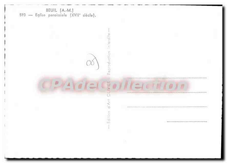 CPSM Beuil (A M) Eglise paroissiale 5xvii siecle) — Verso
