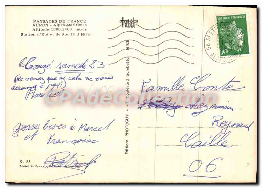 Auron - Alpes-Maritimes — Station d'Été et de Sports d'Hiver — Éditeur: Editions Photoguy, n° K. 55 — Rückseite