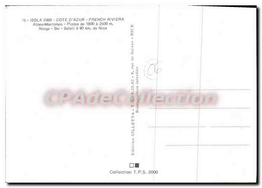 CPSM Isola 2000 Cote d'Azur French Riviera Alpes Maritimes Pistes de 1800 a 2500 m Neige Ski Soleil  — Verso