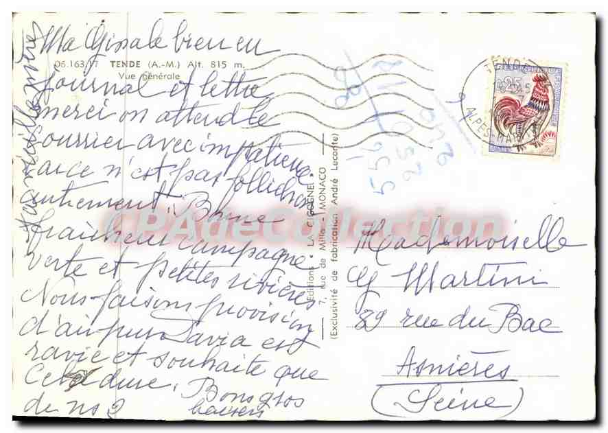 CPSM Tende (A M) Alt 815 m Vue generale — Verso