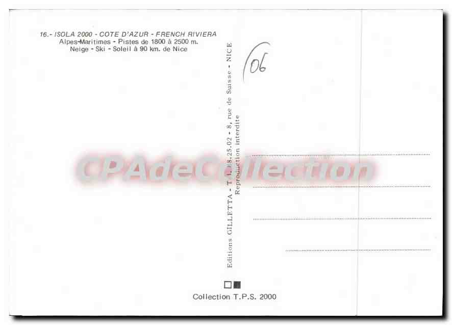 CPSM Isola 2000 Cote d'Azur French Riviera Alpes Maritimes Pistes de 1800 a 2500 m Neige Ski Soleil  — Verso